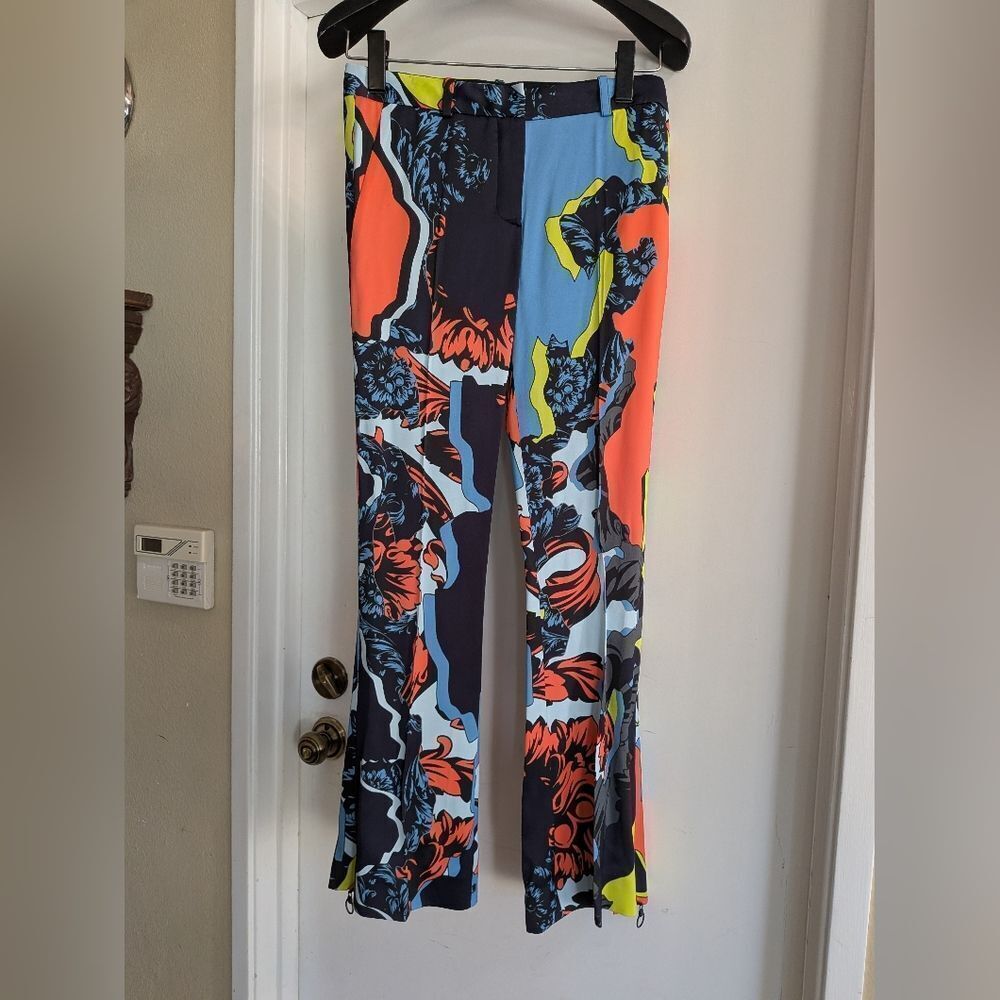 Versace Multicolor Patterned Wide Leg Zipper Silk Pants Luxury Maximalist 38